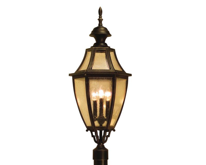 Augusta, Large, aluminum, Post Mount, Clear glass, (3) 25W B10, 120V